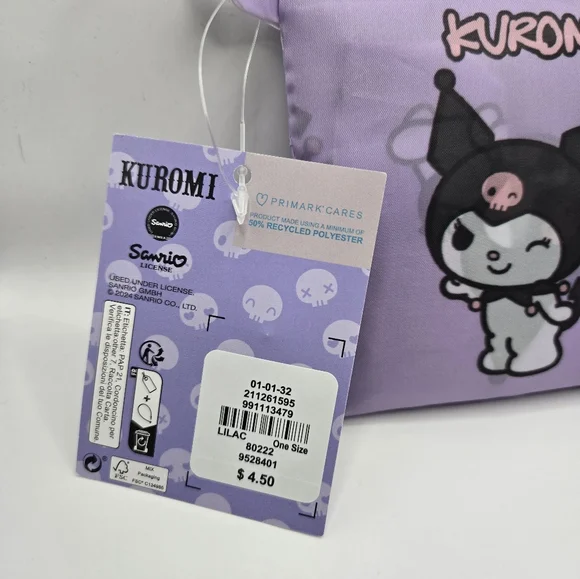 PRIMARK Kuromi Tote Bag Folding Foldaway Sanrio Purple New - Picture 3 of 6
